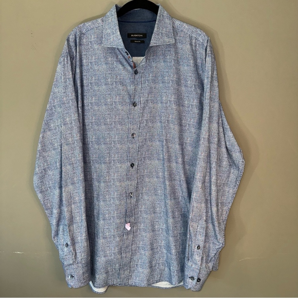 BUGATCHI Blue Long Sleeve Button Down Shirt, Men’s‎ Size XL, EUC